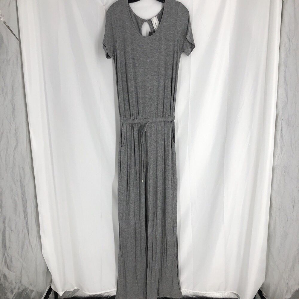 TwentyTen Short Sleeved Drawstring Waist Long Jumpsuit Gray Small
